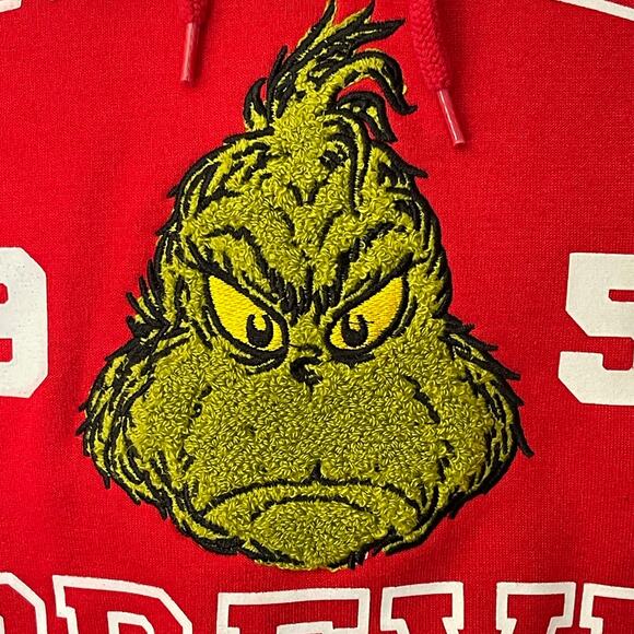 The Grinch GRINCH FOREVER Chenille Face Ugly Christmas Hoodie Sweatshirt Size XS - Picture 2 of 4